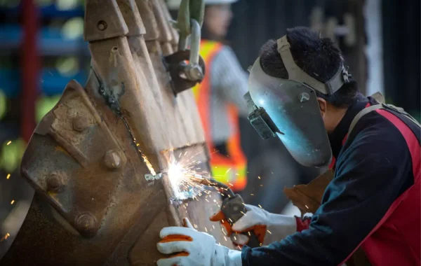 A welder is seen at work. 3D Welding are welders in Pekin IL.