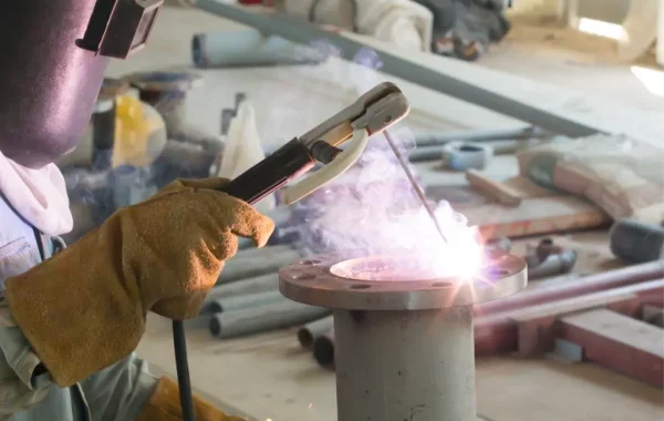 A welder is seen at work. 3D Welding Services is a MIG welder in East Peoria IL.