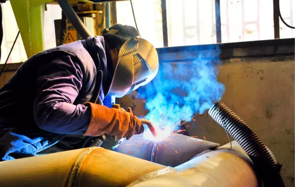A welder is seen at work. 3D Welding Services is a MIG welder in East Peoria IL.